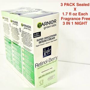 Garnier Green Lab 3in1 Night Super Smoothing Serum Cream Retinol Berry 1.7oz X3